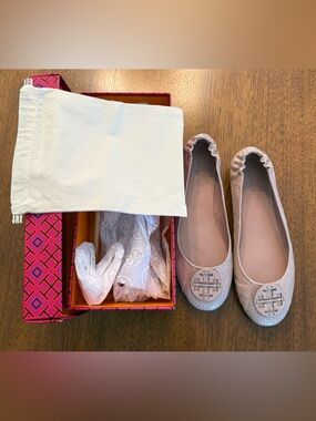 Tory Burch Minnie Travel Ballet in Meadowsweet- snake embossed